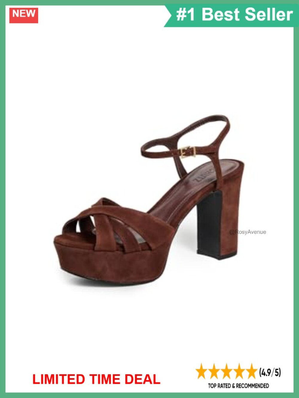 Platform Heeled Sandals Slingback Suede Leather Sole 4.25in